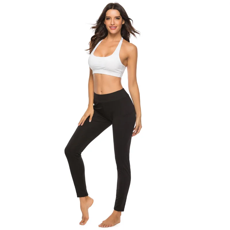 

Spring and Autumn Mobile Phone Pocket Solid Color Leggings Slim Casual High Elasticity Slimming Hip Lifting Mid-waist Pants