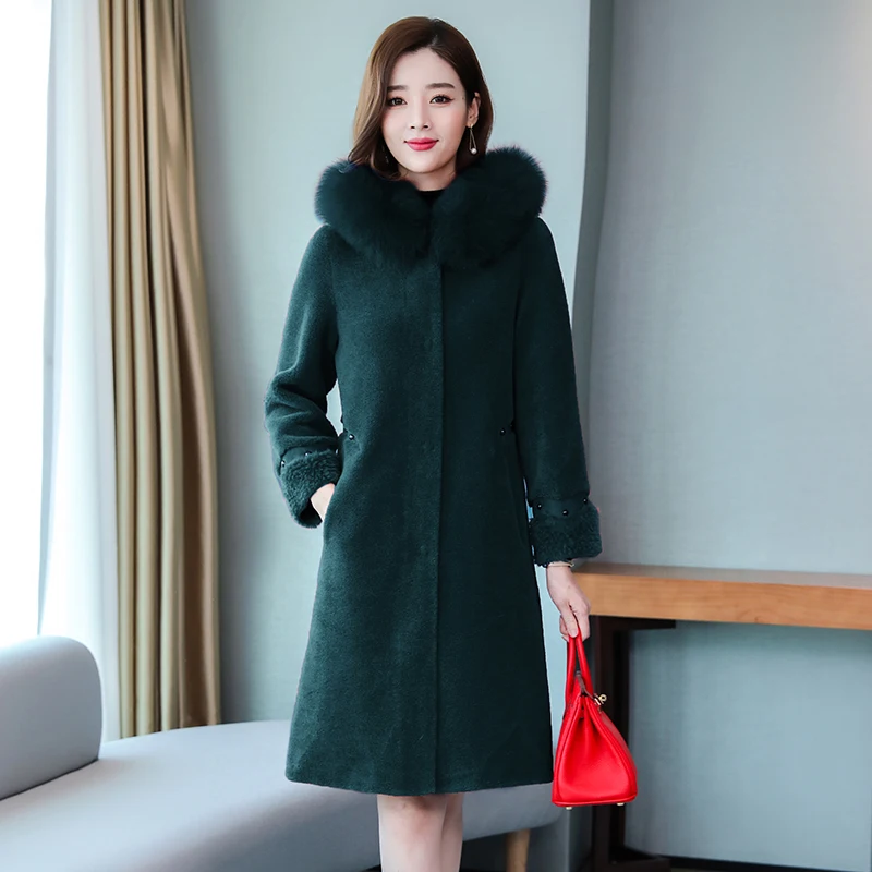 Женское меховое пальто HANZANGL теплое длинное из искусственного меха с лисьим