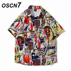 OSCN7 Повседневная рубашка с коротким рукавом и принтом для мужчин, уличная 2022, Гавайский пляж, большие размеры, женская мода, рубашки для мужчин, 3284
