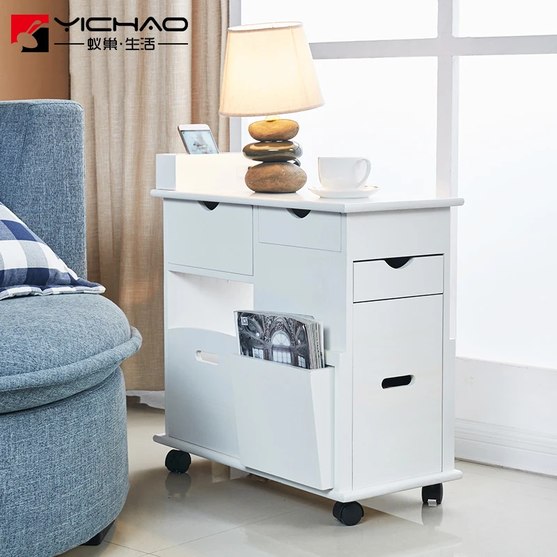 Подвижный стол для хранения прикроватный столик из массива дерева гостиной