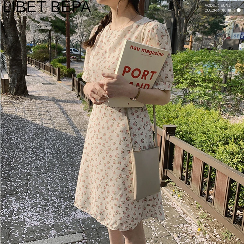Новинка лета 2021 женские платья с цветочным принтом и высокой талией милое