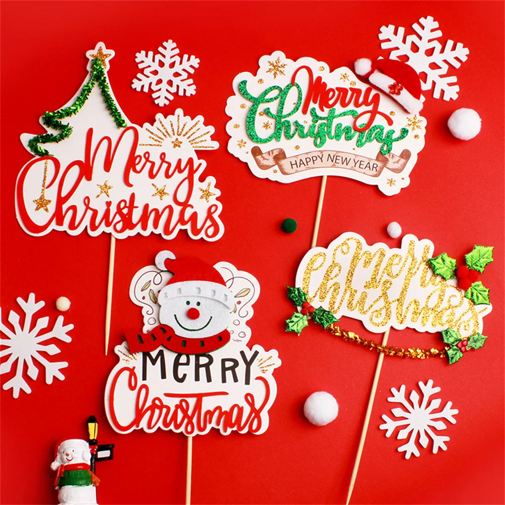 

5pcs Christmas Cake Topper Xmas Tree Snowman Merry Christmas Dessert Table Inserts Cake Decoration Birthday Party Supplies