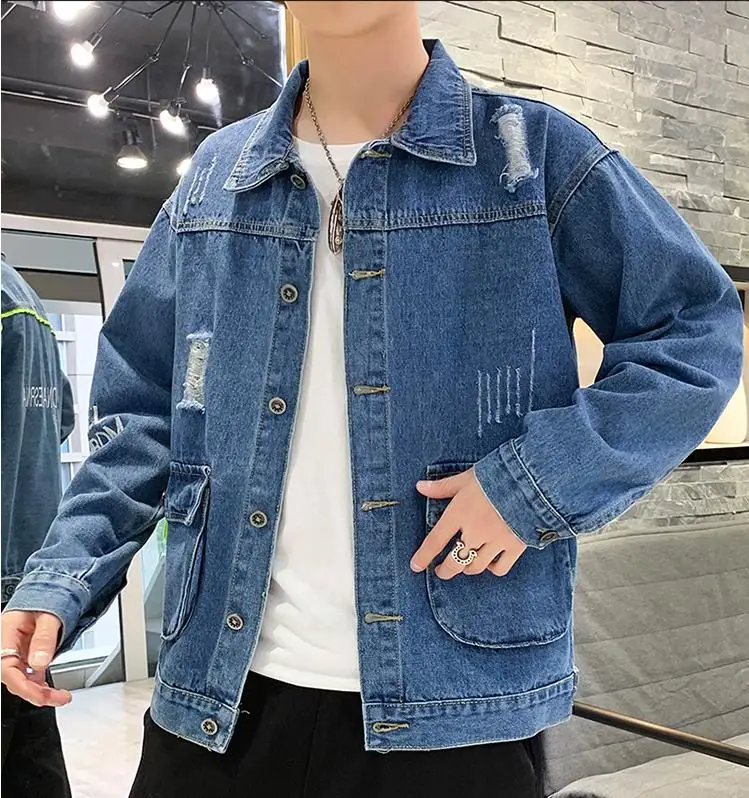

Multi-pocket design Jeans jacket Man Outerwear Windbreaker Men's Coat Denim jacket for Men Cotton Hip hop Slim