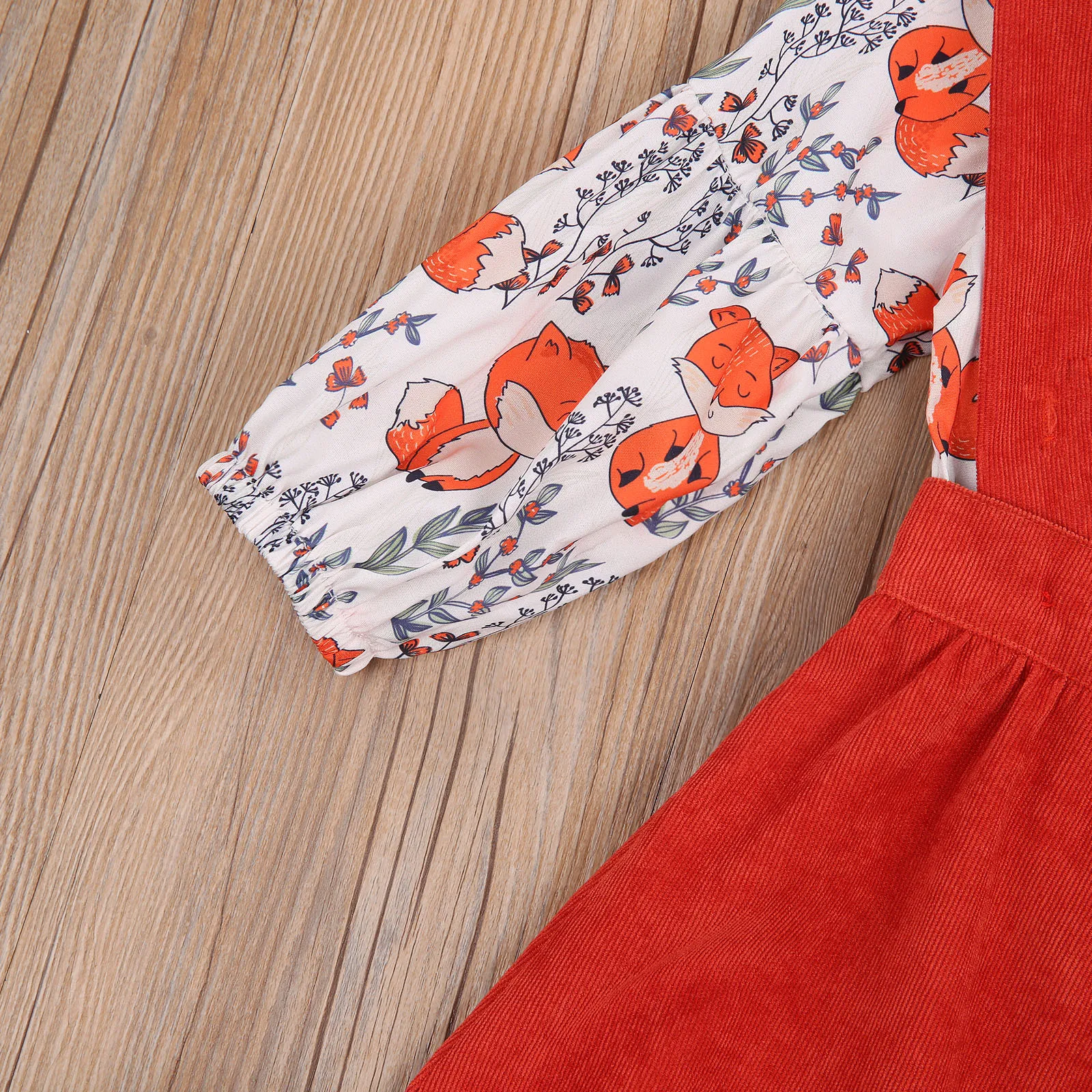 

Two Piece Baby Girls Sets Long Sleeve Cartoon Print Top Suspend Solid Button Skirt Children Kids Infant Autumn Outfits 6M-5Y