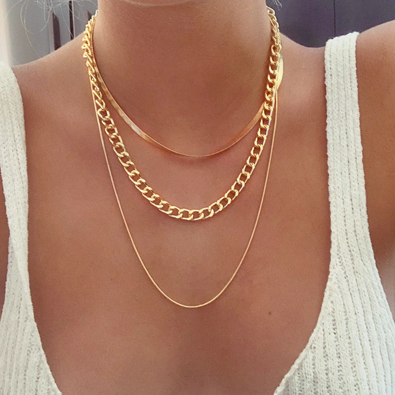 

VKME Punk Vintage Multi-layer Chains Necklace For Women Trendy Boho Fashion Gold Snake Chunky Chain Necklaces 2021 Jewelry