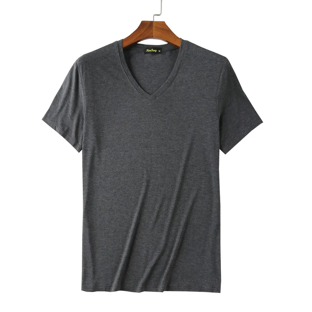 V-NECK GRAY Мужская впитывающая быстросохнущая футболка эластичная компрессионная облегающая с коротким рукавом нижнее белье из бамбукового волокна майки спортивные ночные футболки - Цвет: V-NECK GRAY