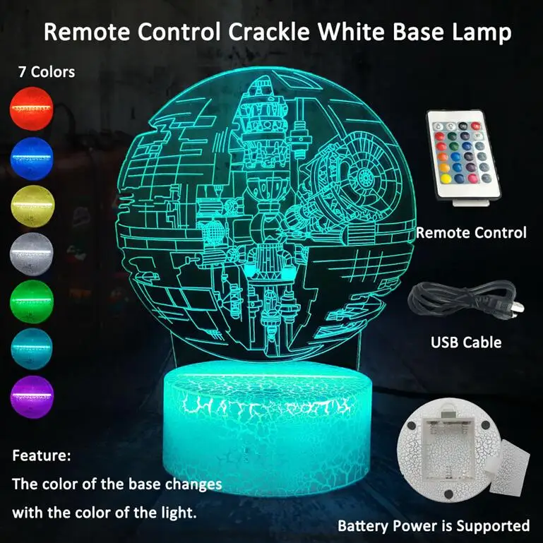 White base Remote Горячая Распродажа новые Звездные войны, Звезда смерти 3D светодиодный Ночной светильник 7 цветов стол для сна Lamb Luminaria украшение праздник Дети Подарки Игрушка - Испускаемый цвет: White base Remote