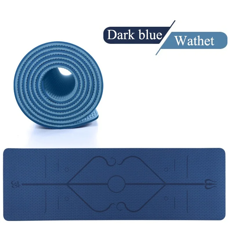 Dark Blue and Wathet 1830*610*6mm TPE Yoga Mat with Position Line Non-slip and Tasteless Fitness Mat Pilates Beginner Environmental Fitness Gymnastic - Цвет: Dark Blue and Wathet