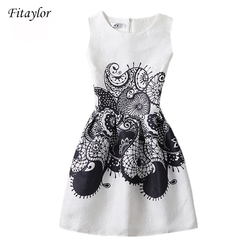 Летнее женское винтажное платье без рукавов с круглым вырезом и цветочным