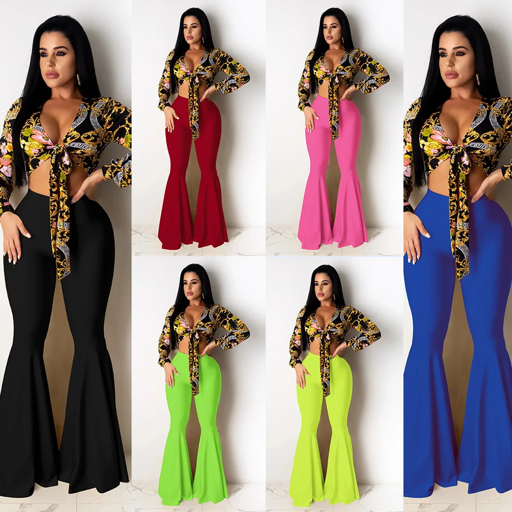 

2020 Summer Women's Trousers European and American Hot Style Model Solid-color Ruffles Casual Fashion
