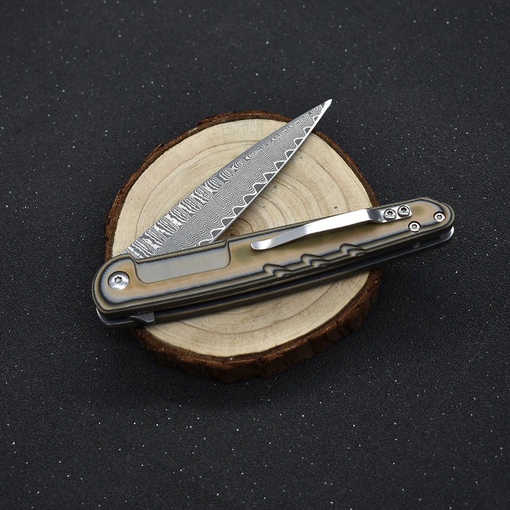 Дамасский стальной нож маленький клипсовый резец для выживания на природе