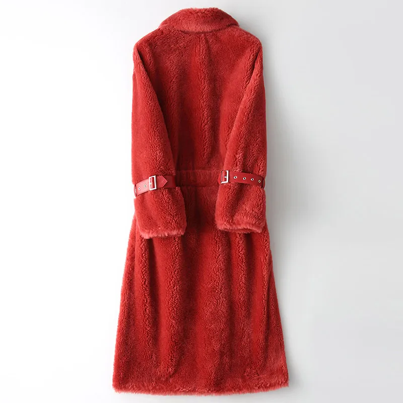 Женское пальто из натурального меха розовое 100% шерсти с овчиной в Корейском