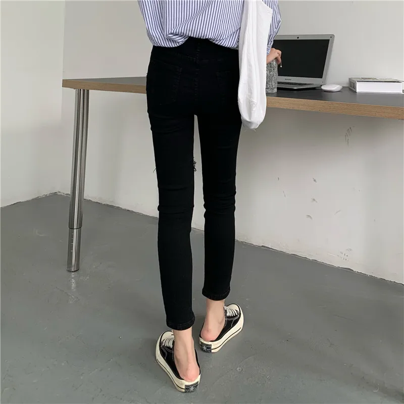 

Women's High Waist Stretch Skinny black jeans summer Korean Hollow out love casual Pencil Pants jeans pants women's fashion 2021