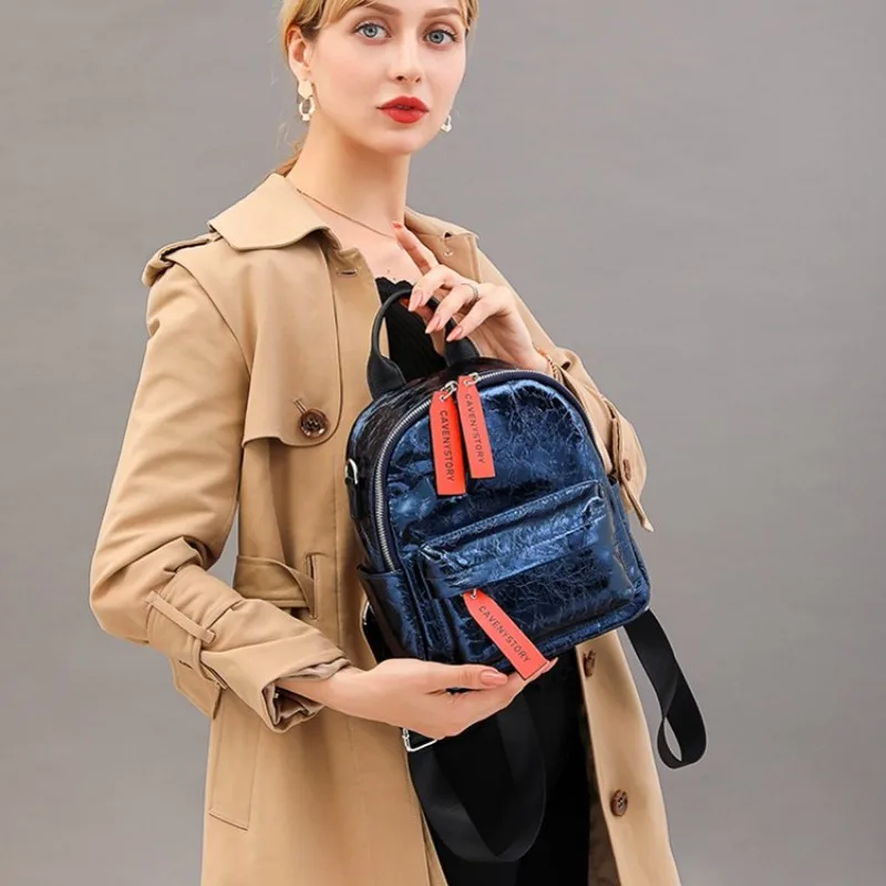 

Street 100% Real Leather Backpack Female Fashion High Capacity Zip Black Travel Backpack Waterproof Casual School Backpack