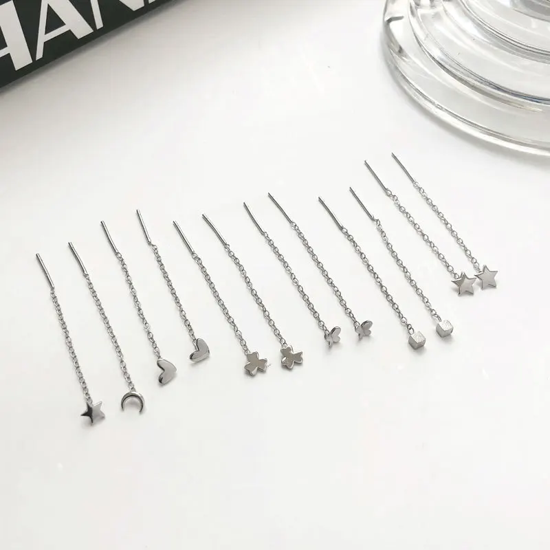 

S999 pure silver clover love star earrings, medium and long style, simple design earrings drop earrings for women