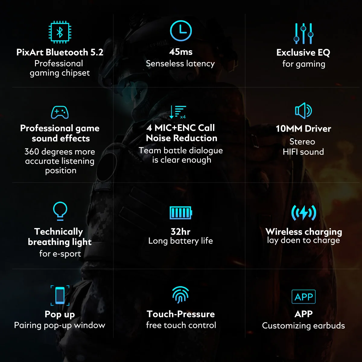 QCY G1 Gaming Earbuds 45ms Low Latency Headphone Stereo Sound Positioning TWS V5.2 Bluetooth Earphone 4 Mic+ENC Wireless Headset