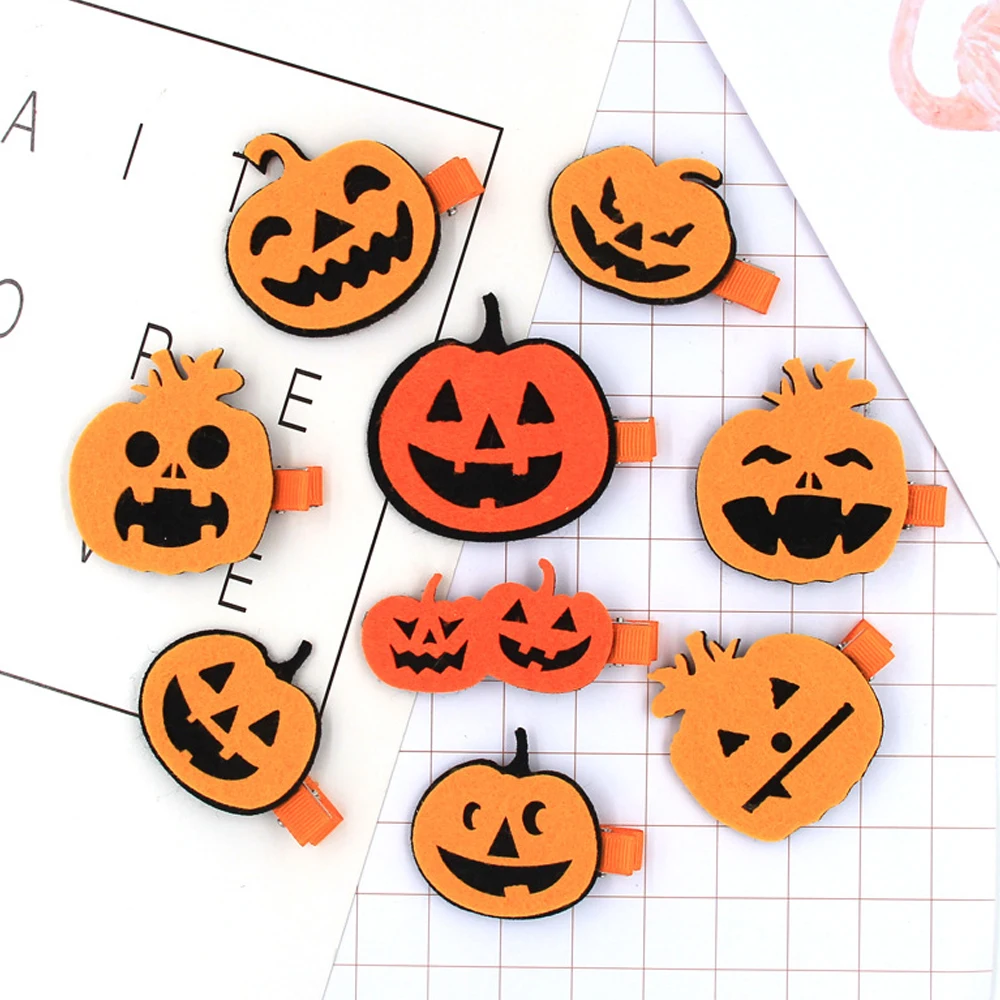 2pcs Halloween Pumpkin Children Hairpin Cute Cartoon Orange Grimace Felt Hair Clips Festival Party Kids Accessories |