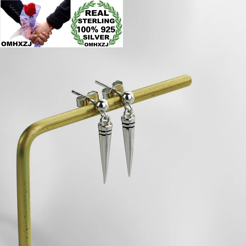 

OMHXZJ Wholesale HE14 European Fashion Fine Woman Girl Birthday Party Gift Vintage Spike 100% 925 Sterling Silver Stud Earrings