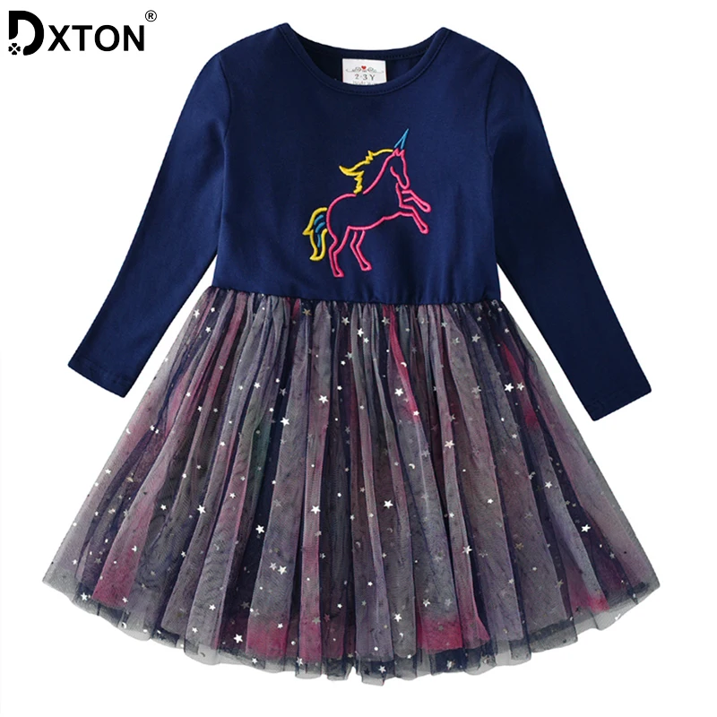 Платье с аппликацией единорога для девочек Осень-зима | Детская одежда и обувь