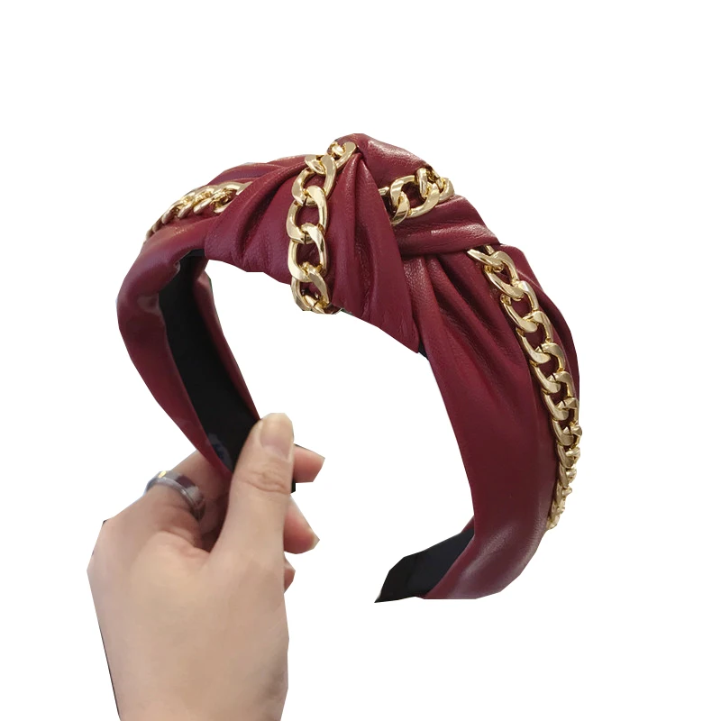 Повязка на голову Bohe женская из мягкой искусственной кожи модный однотонный