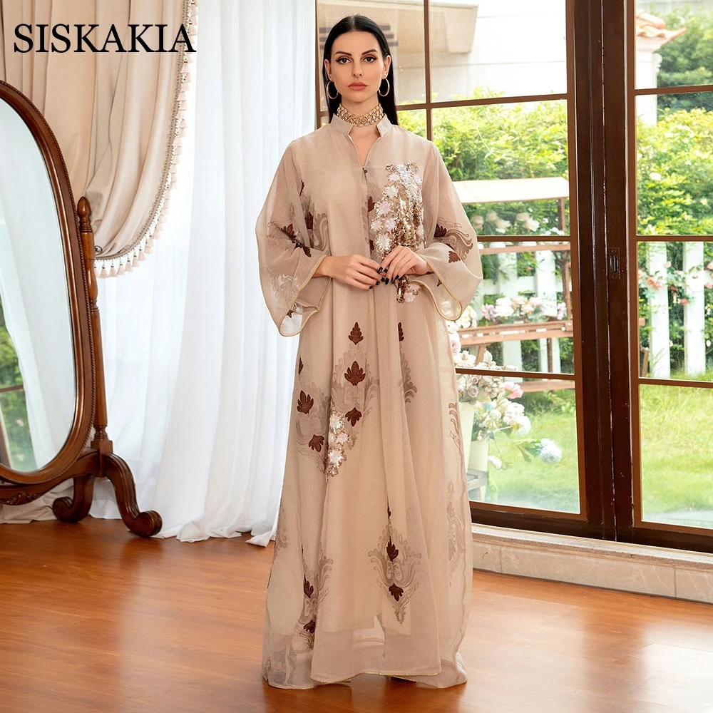 Сетчатая ткань с вышивкой и стразами платье-абайя для женщин зимние 2021 Ближний