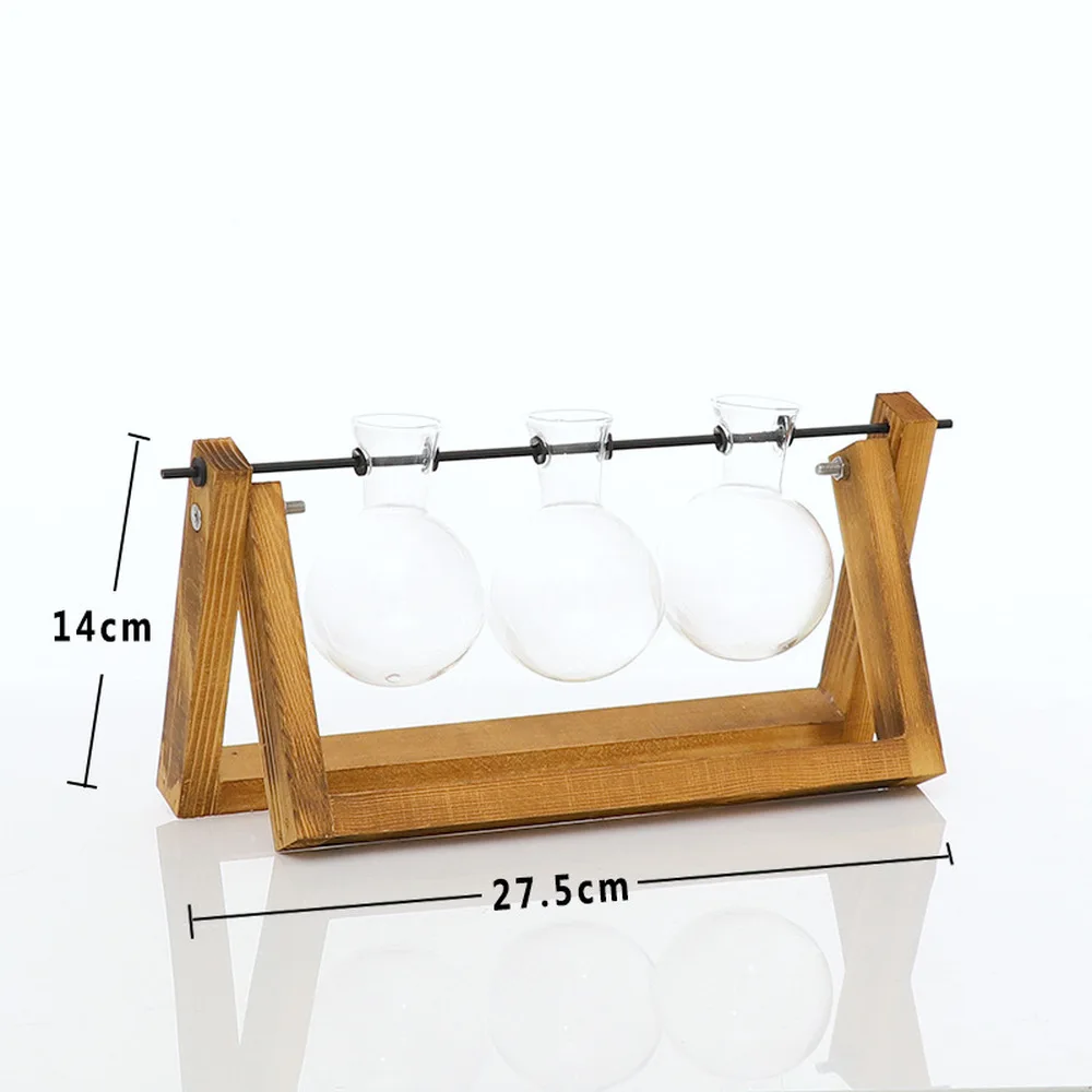 Винтажная прозрачная ваза для гидропонных растений Классическая деревянная