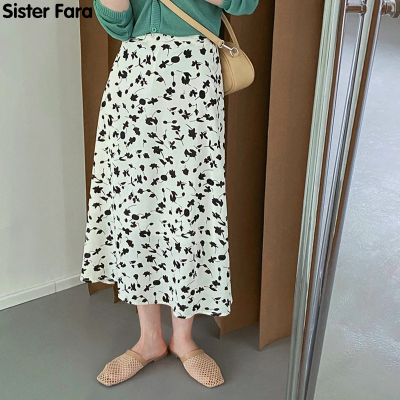

Sister Fara New Summer 2021 Chiffon Floral Print Skirt Women High Waist Mid-Calf Fashion A-LINE Skirt Female Straight Half Skirt