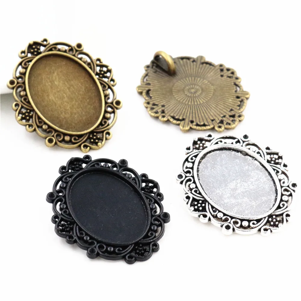 

10pcs/Lot Fit 18x25mm Inner Size New 3 Colors Plated Flowers Style Cameo Cabochon Base Setting Charms Pendant necklace findings
