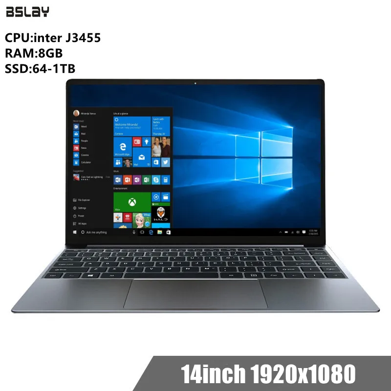 Ультратонкий экран 14 дюймов j3455 8G RAM 128GB 256GB 512GB ТБ. Ноутбук с SSD-накопителем 1920*1080