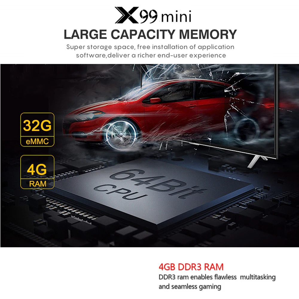 X99 мини Smart TV Box UHD 4K медиаплеер 6K декодирование изображений Android VP9 H.265 4 ГБ/64 Гб