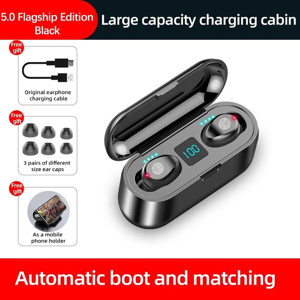 

New F9 Wireless Bluetooth 5.0 Earphone TWS HIFI Mini In-ear Sports Running Headset Support iOS/Android Phones HD Call