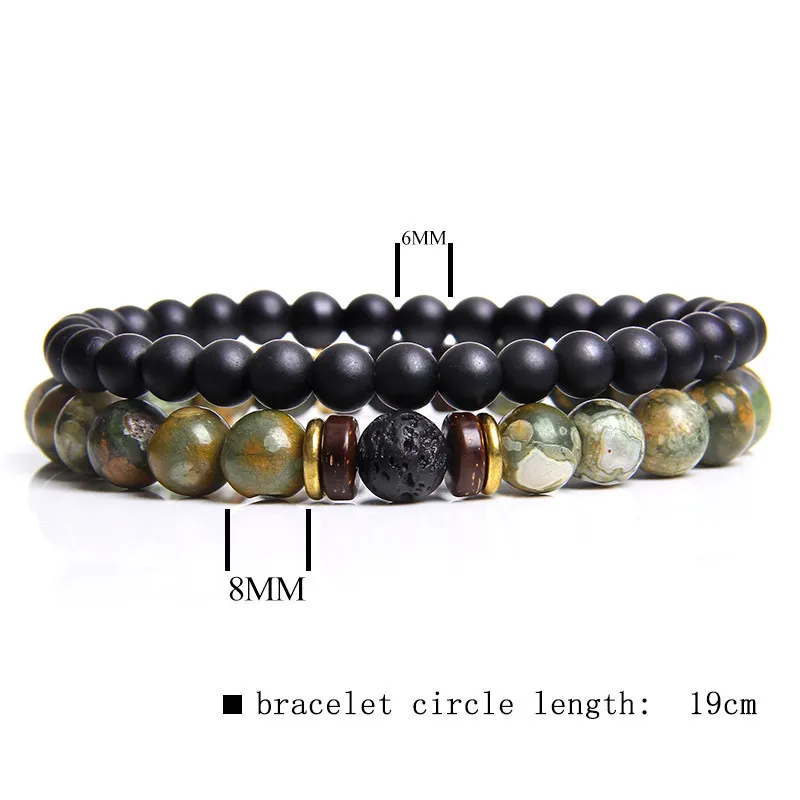 

2pcs Men Bracelets for Women Jewellery Men's Bangles Couple Black Onyx Beads Natural Stone Bracelets Sets Mala Bracelets