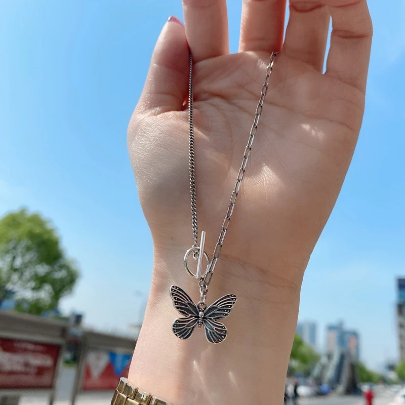 Серебряное ожерелье с бабочкой из стерлингового серебра 925 пробы винтажное в