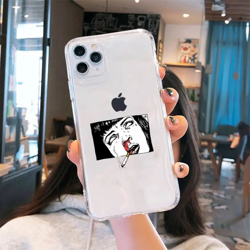 

Cool smoking girl Phone Case Transparent soft For iphone 5 6 7 8 11 12 s c se plus mini x xs xr pro max cover shell funda