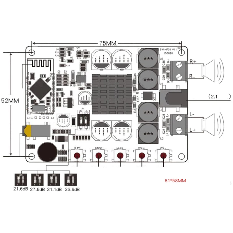 TDA7492 Wireless Bluetooth 4.0 Stereo Amplifier Board Module 2X50W Dual-Channel with Microphone AUX 10-25V DC Beyond TDA7492P |