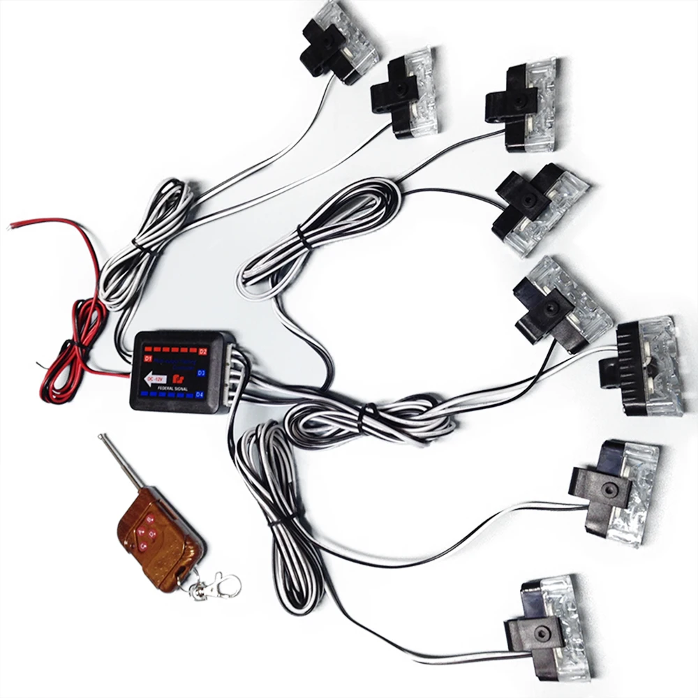 

8 x 2 LED Strobe Warning Light Decorative Lights with Wireless Remote Controller Emergency External Lamp 12V