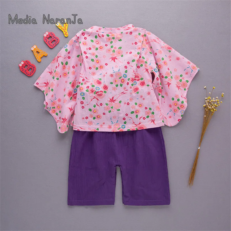 pink purple Детское кимоно в японском стиле для маленьких девочек и мальчиков; 5 видов; хлопковое кимоно для малышей; комбинезон для мальчиков; костюм - Цвет: pink purple