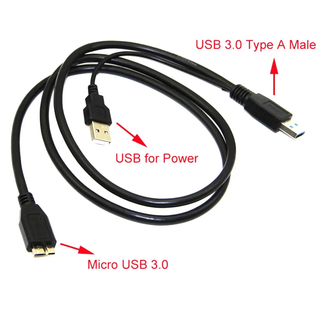 0.6m/1m Dual USB 3.0 A Male to Micro B Y Black Power Data Cable Mobile Hard Disk 2-connector Y-design | Электроника
