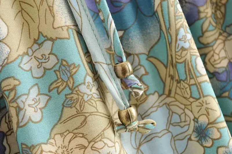 

Summer Women's Skirts Bohemian Green Long Skirts Floral Printing Ruffles Boho Skirts High Waist A-line Stretch Chic Maxi Skirts