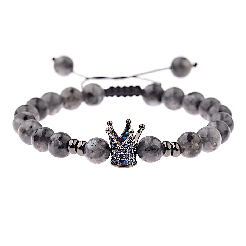 Женский и мужской браслет с короной из синего циркония серые браслеты бисера
