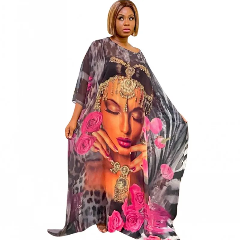 

African Long Dresses For Women Boubou O Neck Half Sleeve Loose Robes Fashion Print Elegant Streetwear African Party Dress Gowns