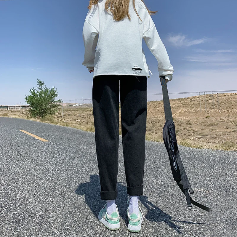 Джинсы-шаровары женские с завышенной талией прямые брюки-султанки свободного