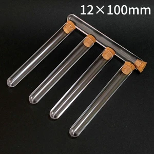 Лабораторная прозрачная пластиковая пробирка 100 шт.лот 12x100 мм, круглая трубка с пробкой