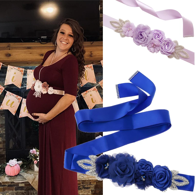 

Hot Sale Pregnant Woman Belt Decoration Rose Flower Shiny Diamond Maternity Photo Props Mother-to-be Party Ceremony Accessories