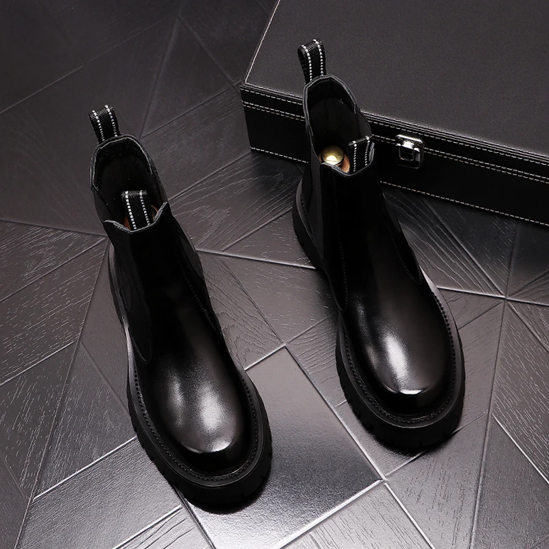 

men's fashion chelsea boots cow leather shoes black platform boot spring autumn ankle botas masculinas zapatos de hombre botines