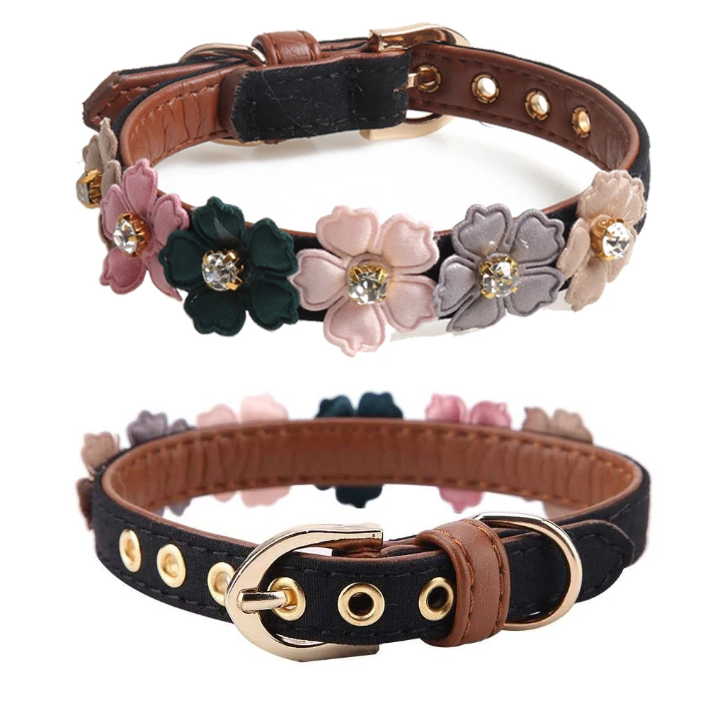 Регулируемый ошейник для кошек из искусственной кожи с цветами ромашки и