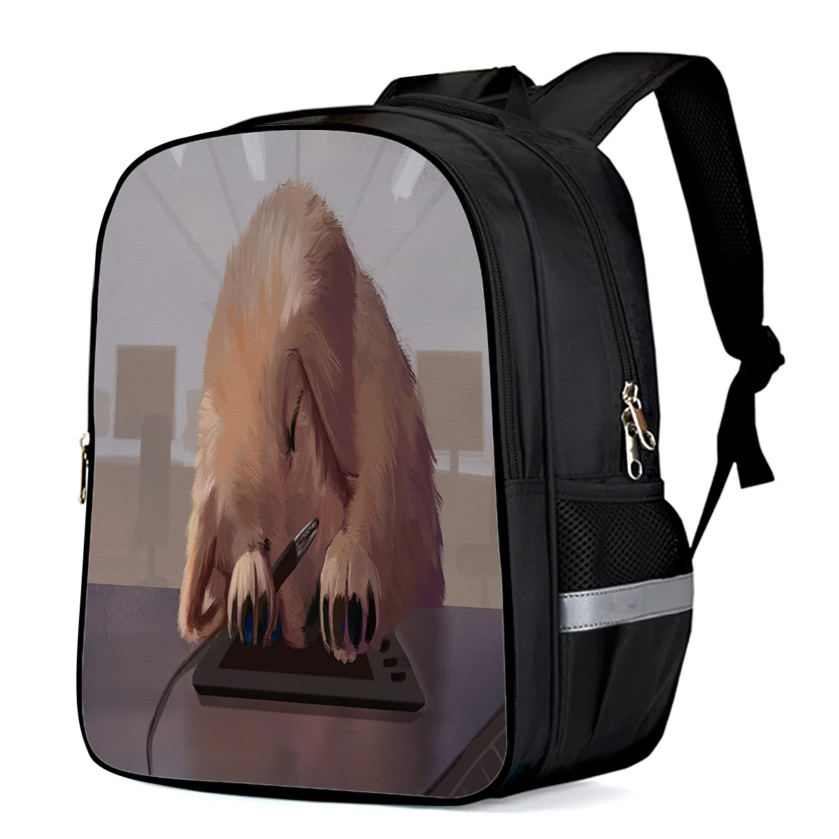 Ручная нарисованная иллюстрация собака усталый сон ноутбук рюкзаки школьная