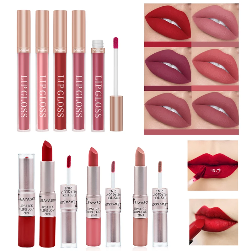 

2PCS Matte Velvet Lipstick Lipgloss Long Lasting Waterproof Lipstick for Women Beauty Lip Pencil Liner Makeup Lipstick Cosmetics