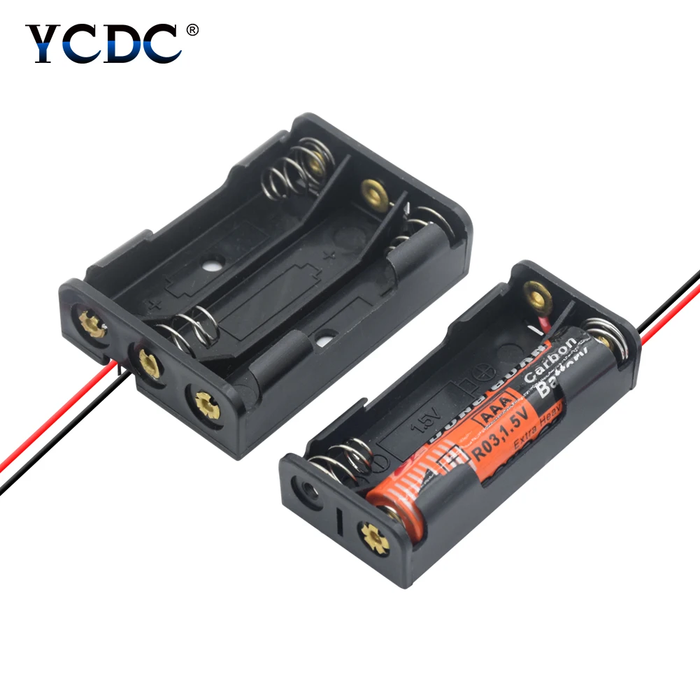 

4x 3x 2x 1x AAA Plastic Black Spring Battery Storage Case Box AAA 3A Battery Holder Plastic Container With Wire Leads