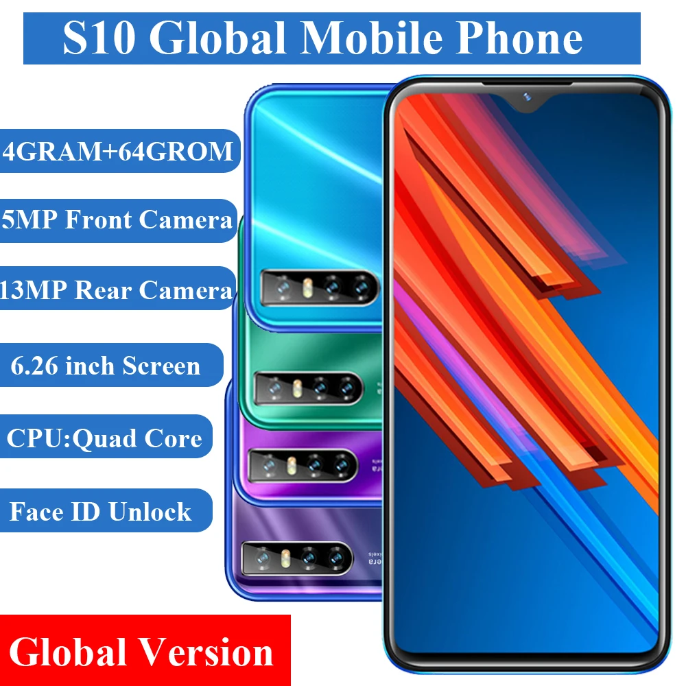 Смартфон на Android S10 четыре ядра распознавание лица разблокировка мобильный